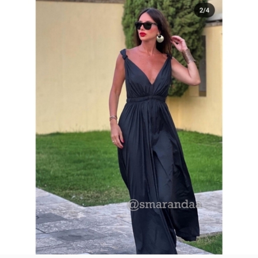 ZARA VOLUMINOUS LONG MAXI DRESS BLACK SIZE XL - Picture 5 of 16
